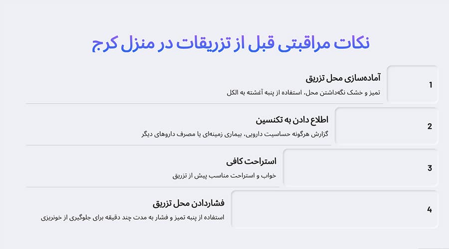 نکات مراقبتی قبل و بعداز تزریقات در منزل در کرج