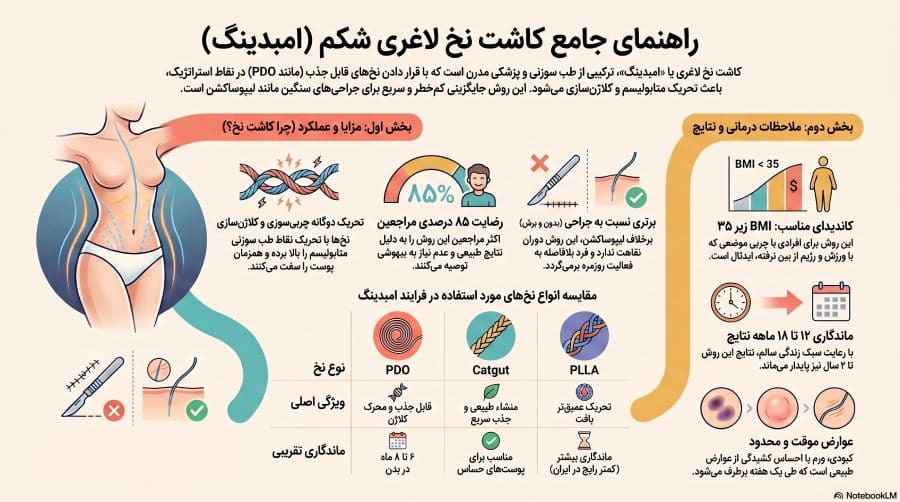 راهنمای جامع کاشت نخ لاغری (امبدینگ) شکم