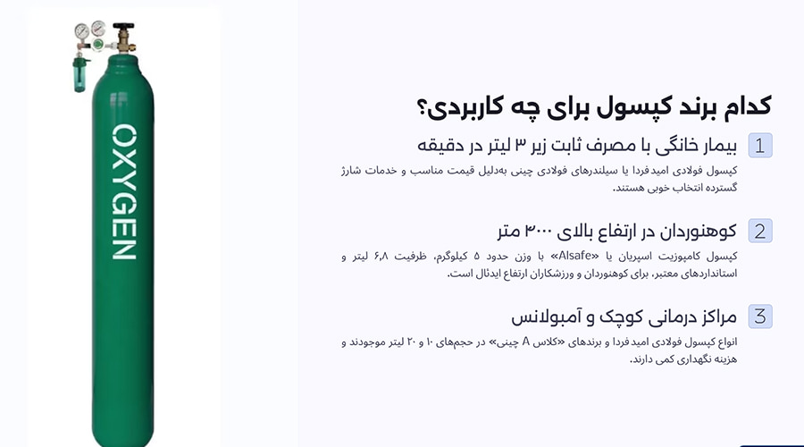کدام برند کپسول اکسیژن برای چه کاربردی است؟