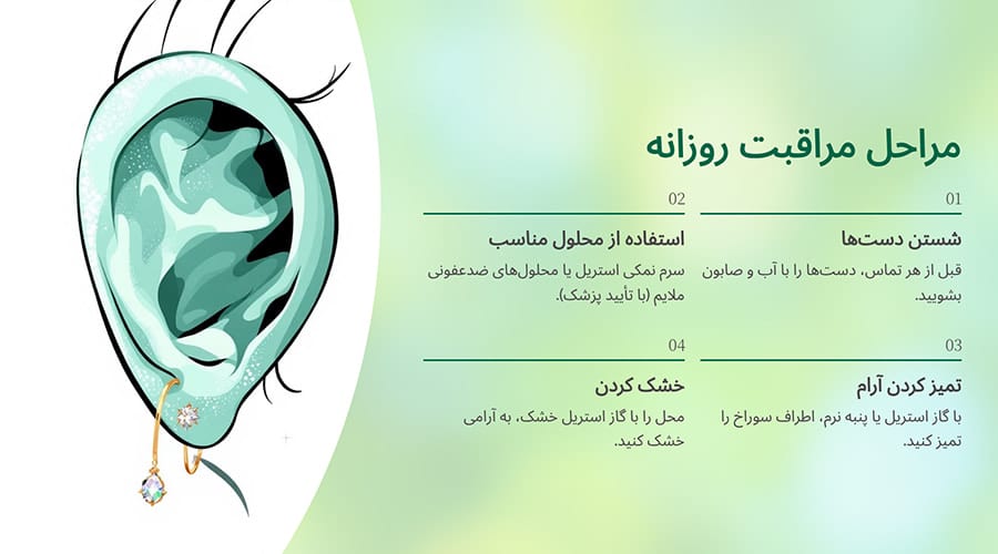 مراحل مراقبت بعد از سوراخ کردن گوش نوزاد